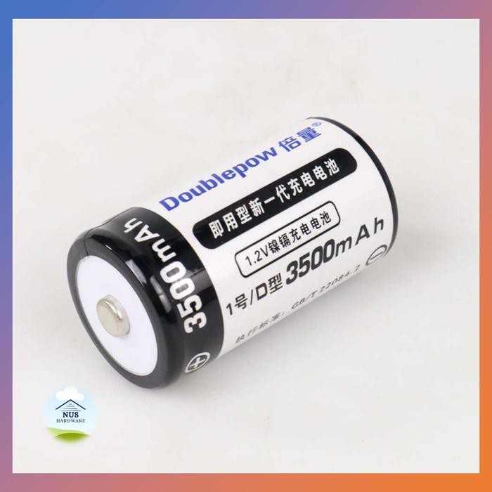 Doublepow Baterai Tipe D Isi Ulang Rechargeable 1.2 V 3500 Mah 2 Pcs