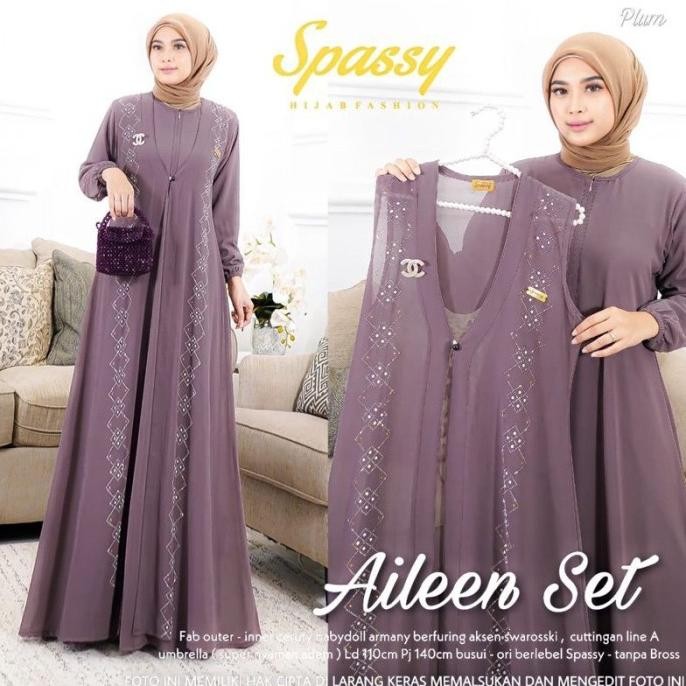 Baju Gamis Wanita Muslim Aileen Set Maxy Inner Outer Rompi Setelan Ibu H FS
