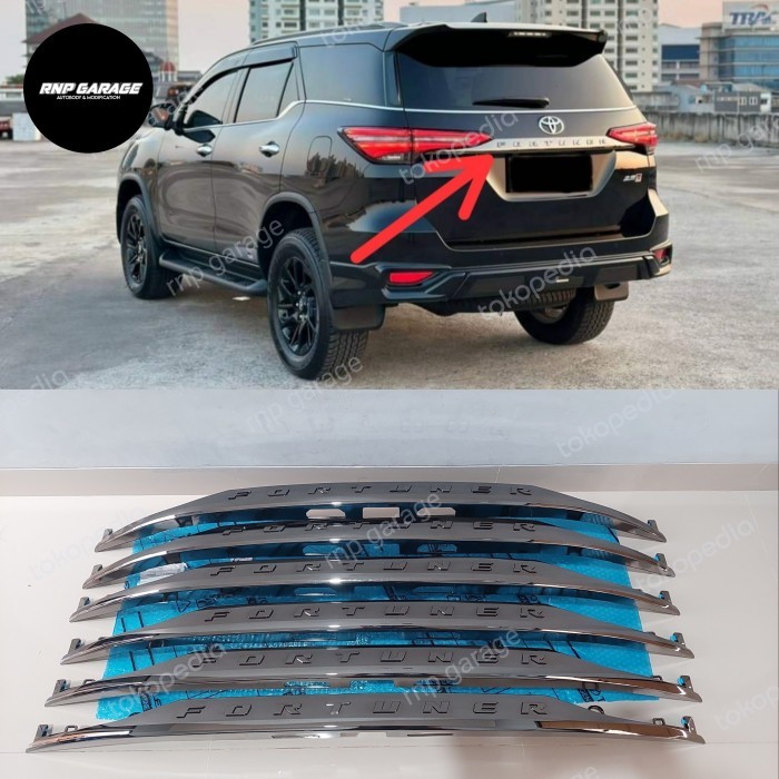 List Trunklid Bagasi Fortuner GR Sport Facelift Black Chrome 2021-2024