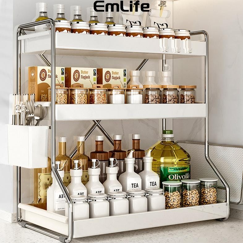 Rak Bumbu Dapur Minyak Saus Garam Cuka Sumpit dan Sendok Bumbu Multilapis Rak Penyimpanan Meja Rak B