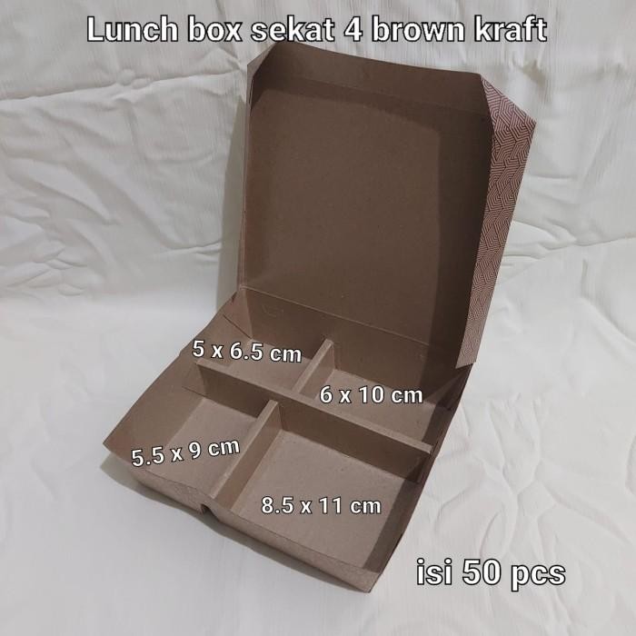 Lunch Box Sekat 4 Kraft Coklat Per 50 Pcs Paper Rice Box Dus Nasi
