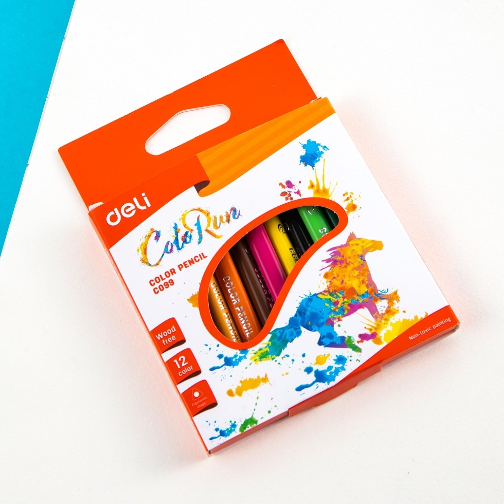 

Deli EC09900 Pensil Warna 12 Warna Bebas Kayu, Warna Terang, Pegangan Segitiga