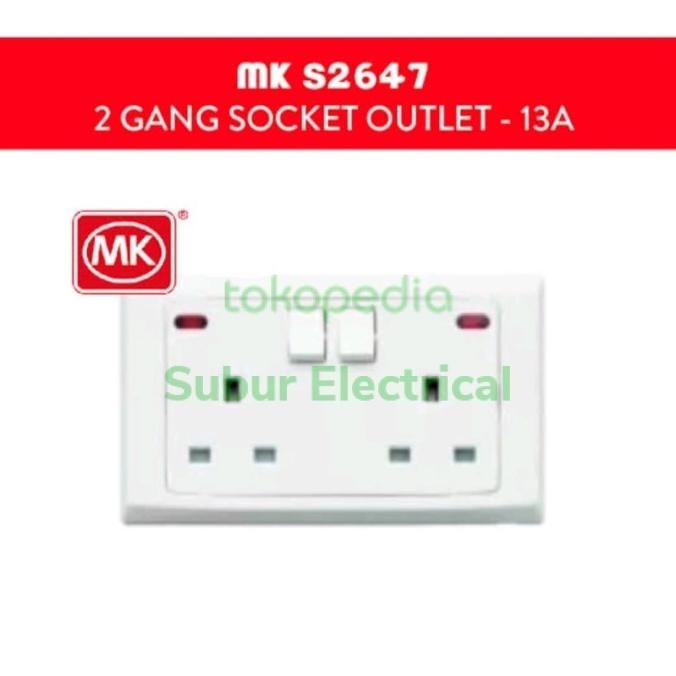 TERMURAH - MK S2647 WHI Stop Kontak AC 2Gang 13A Stop Kontak double kaki3