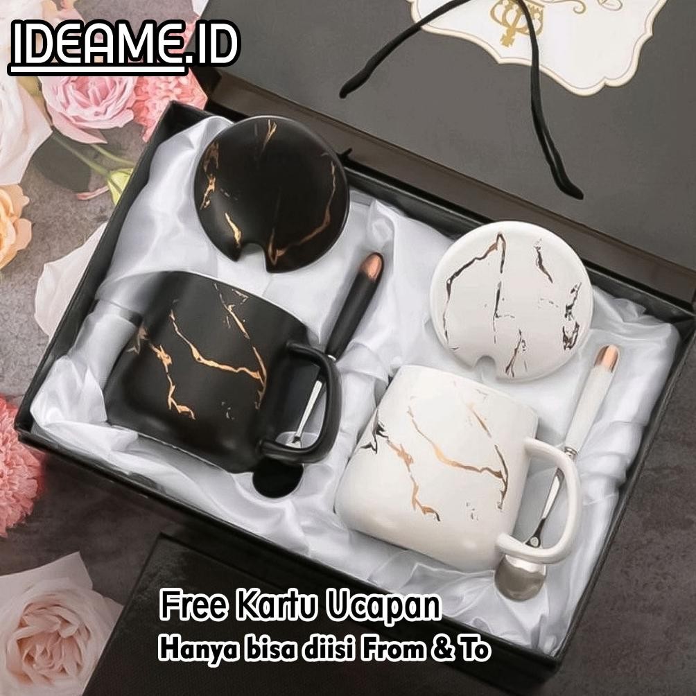 Hampers Gelas Marble Glass Couple / Canada Marble Mug Gift Box / Gelas Marble Tutup / Hampers Glass 