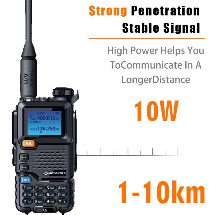 Marin Ht Motorola X6 Walkie Talkie Kisaran Panjang 10Km Ip54 Tahan Air Dan Tahan Debu Dual Band Dua 