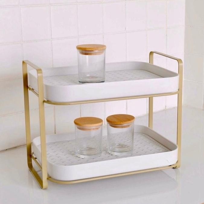 Gold Kitchen Rack Two Tier Shelf/ Rak Dapur Nordic Besi Mewah Emas