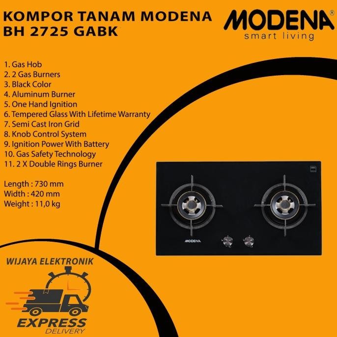 Modena BH 2725 GABK Kompor tanam modena 2 tungku Bh2725Gabk BH2725GABK