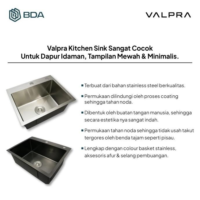 Valpra Kitchen Sink 1 Lubang Wastafel Cuci Piring Tempat Cuci Piring Stainless Bak Cuci Piring Stain