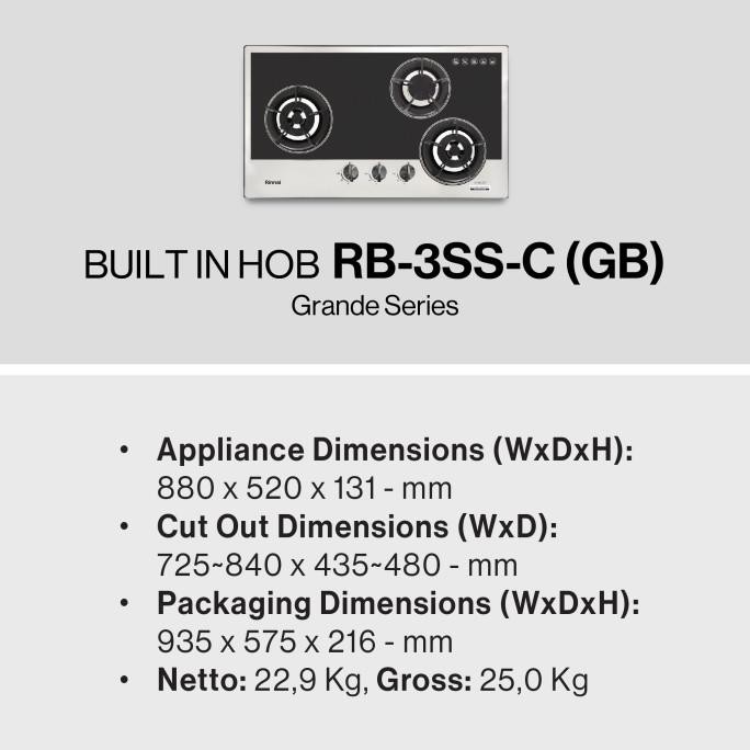 Rinnai RB-3SS-C GB Kompor Tanam Built In Hob 3 Tungku