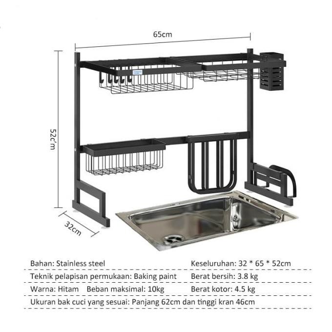 Rak Piring Wastafel Tempat Peniris Cuci Piring Stainless Steel Kitchen