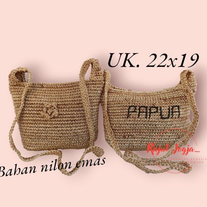 STOK TERBATAS tas slempang wanita/tas rajut emas/tas rajut papua