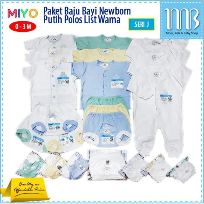 MIYO Paket Perlengkapan Baju Bayi Baru Lahir Newborn Putih Polos Warna