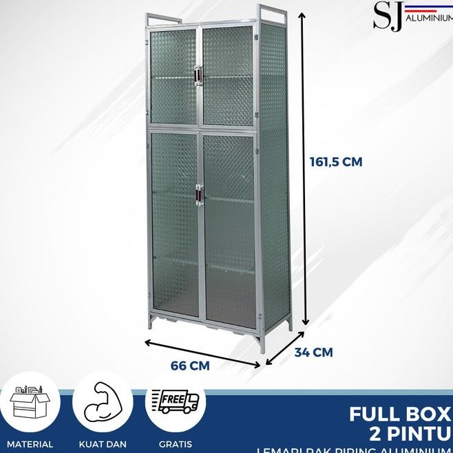 Rak Piring Lemari Dapur Kaca Alunium - Full Box 2 Pintu