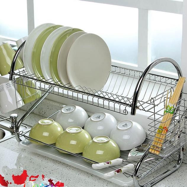 Rak Piring Stainless Jumbo 2 Susun Tingkat Peralatan Dapur