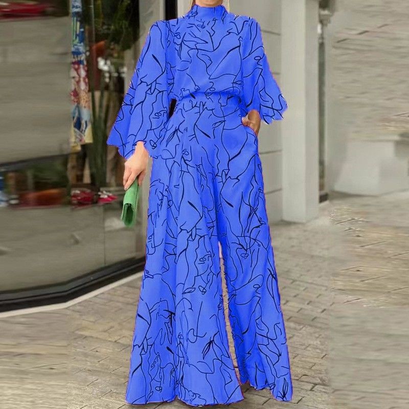 Jumpsuit Longgar Lengan Panjang Wanita, Baju Terusan Longgar Lengan Panjang Motif Santai Temperamen