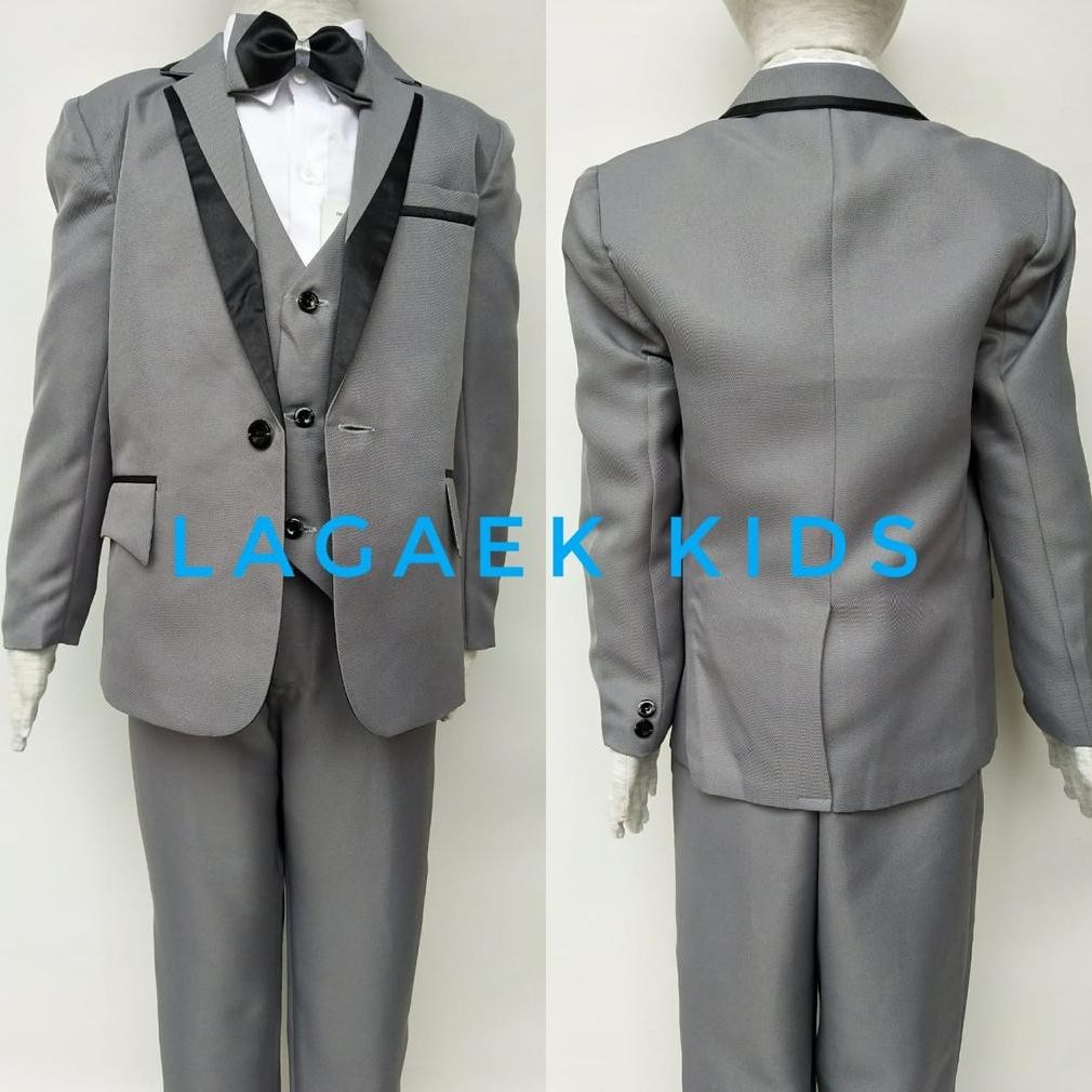 Kath Setelan Jas Anak Laki Usia 1 2 Tahun Preum Abu Dasi Kupu - Setelan Anak Cowok Lengkap Jas Tuxed