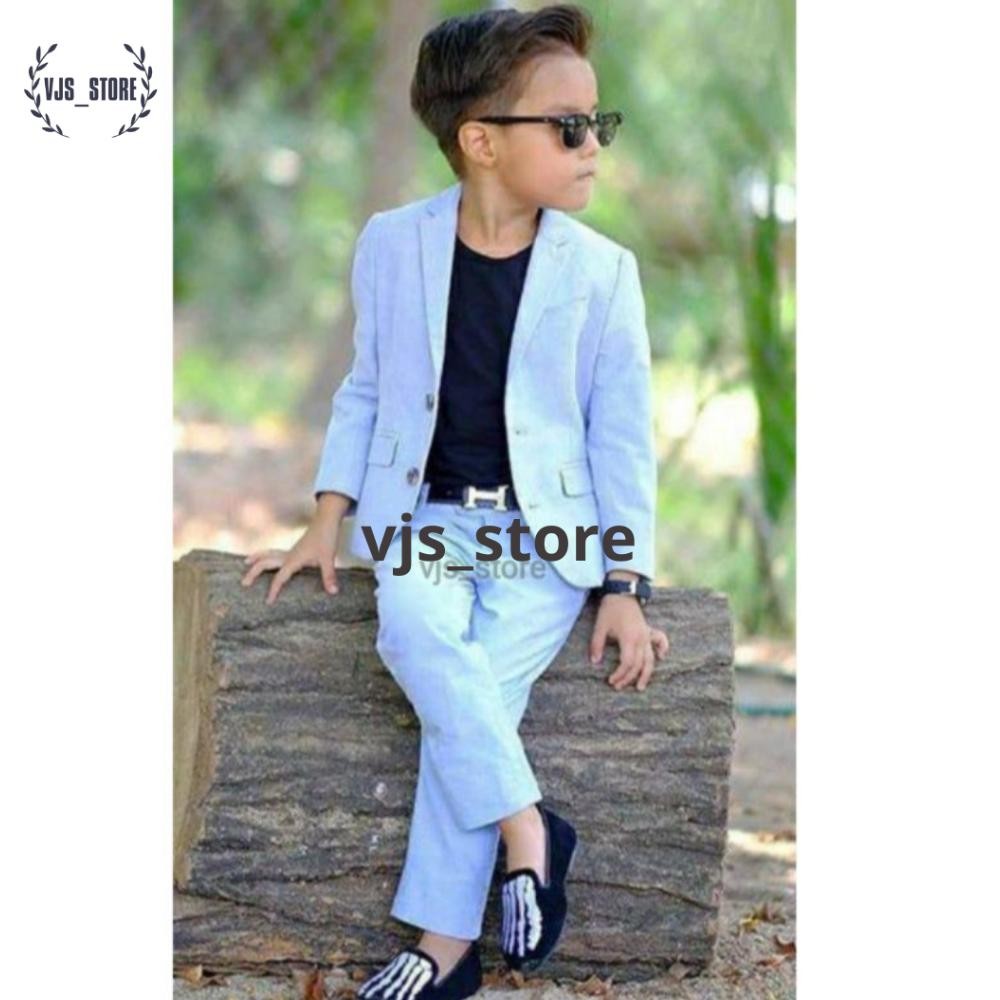 Pan Vjs - Setelan Jas Anak Laki-Laki List Putih ( Jas + Celana )