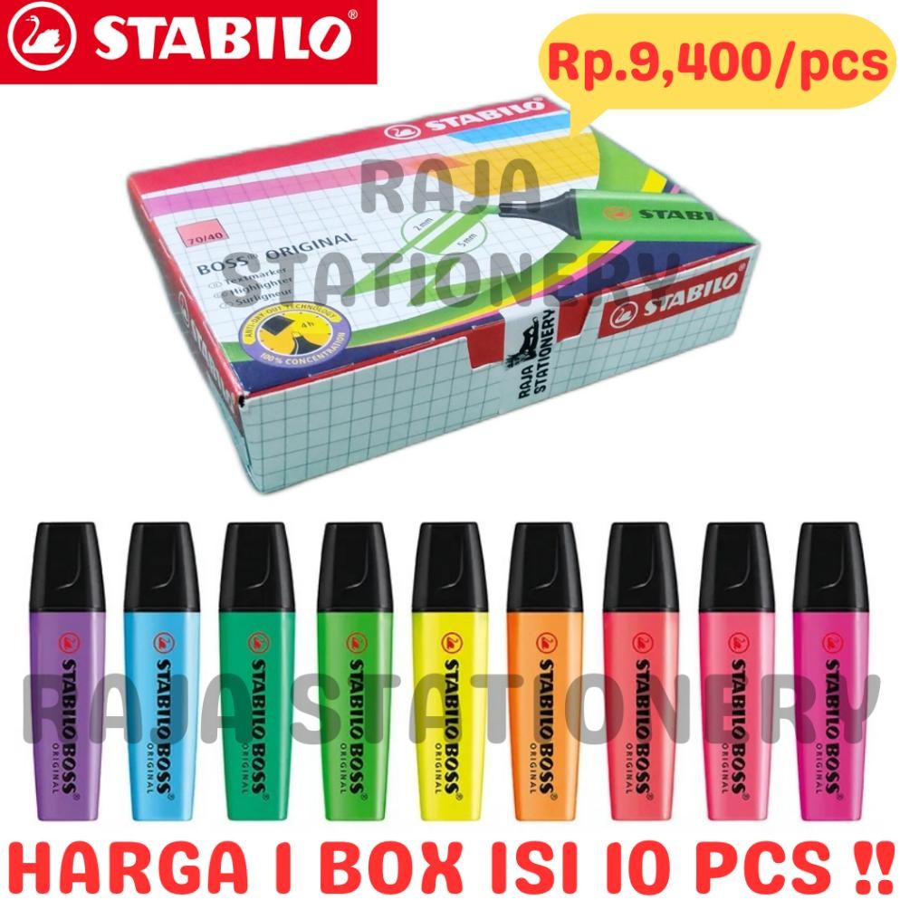 

STABILO BOSS ORIGINAL HIGHLIGHTER PENANDA NEON STABILO KERTAS KANTOR SEKOLAH WARNA BOX [10PCS]