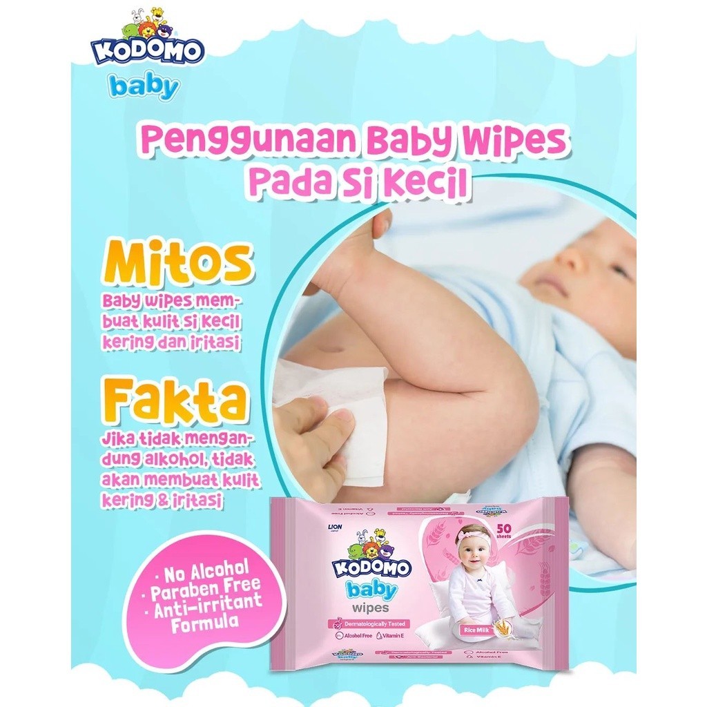 Kodomo Tisu Basah Antibakterial Rice Milk Pink Bag Isi 50 Buy 1 Extra 1 x2 - Gambar 3