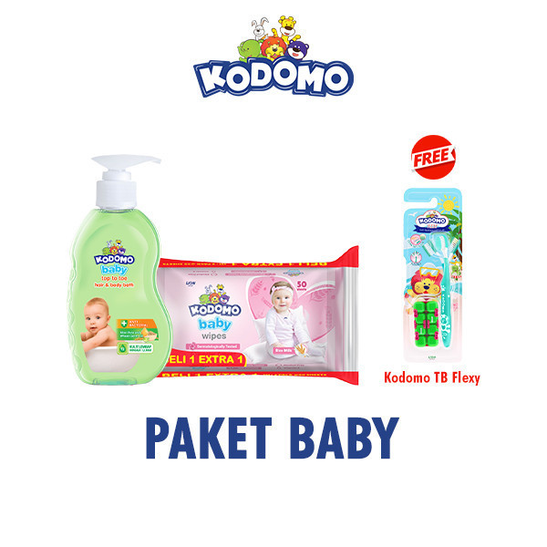 Kodomo Top To Toe Pump 400 ml + Kodomo Tisu Basah Antibakterial Rice Milk Pink Bag Isi 50 free Kodom
