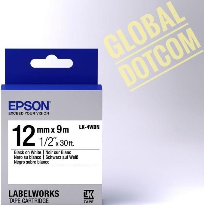 

NEW Epson label 12mm black on white 9m labelworks tape cartridge LK-4WBN