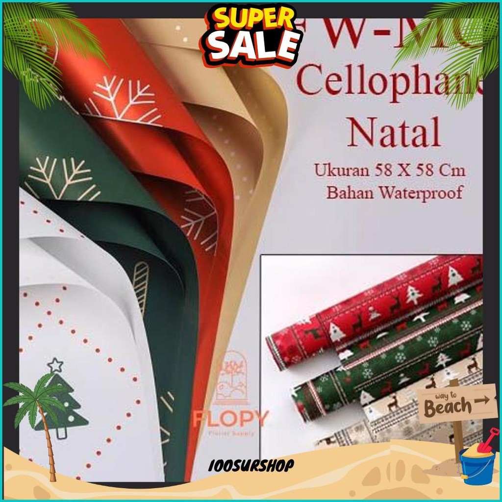 

[ 5 Lembar ] Cellophane Natal Motif - Fwmc / Wrapping Flowers / Kertas Kado Murah