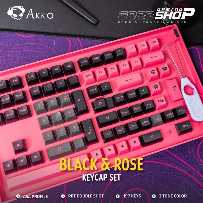 Ready Stock Akko Black & Rose 197-Key Asa Profile - Keycap Set