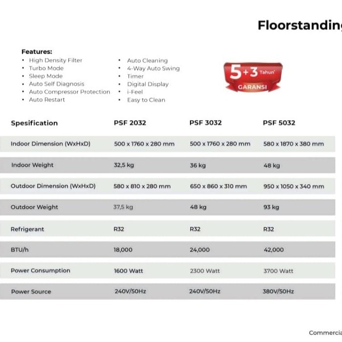 READY STOKKK AC Floor Standing POLYTRON 3 PK PSF3032 / PSF 3032