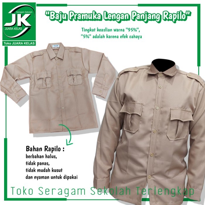 Baju Seragam Pramuka Bahan Rapilo Laki Lengan Panjang Untuk SMP SMA