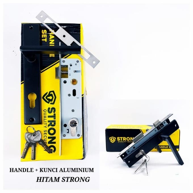 KUNCI PINTU ALUMUNIUM HITAM SET KUMPLIT / HANDLE + KUNCI ALMUNIUM