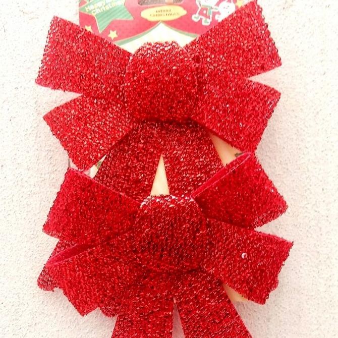 

JHK Pita Natal Metalik Gliter Isi 2 ukuran Besar Dekor Pita Emas Merah