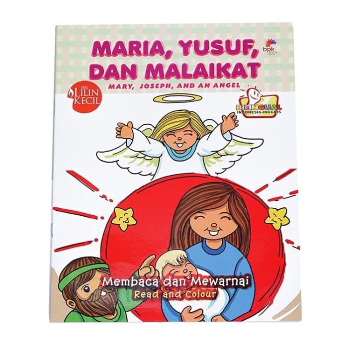 

Ready Buku Rohani Anak-Maria,Yusuf dan Malaikat Indonesia-Inggris- Mewarnai
