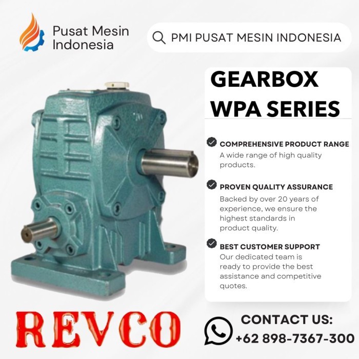 Jual GEAR BOX REVCO WPA 200 WORM GEAR REDUCER RATIO 1:10-60/ GEARBOX WPA/ GEARBOX SPEED REDUCER WPA/