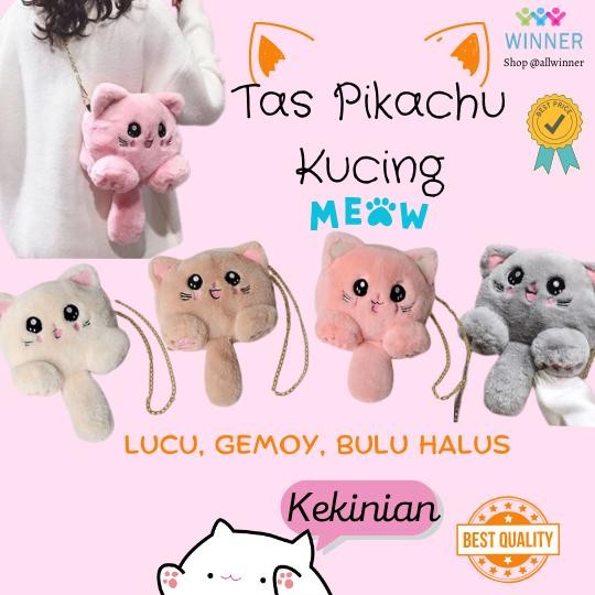 TAS SELEMPANG PIKACHU KUCING TAS BONEKA GEMOY Model Kucing Lucu Bulu Korean Style Tas Bahu Wanita Un