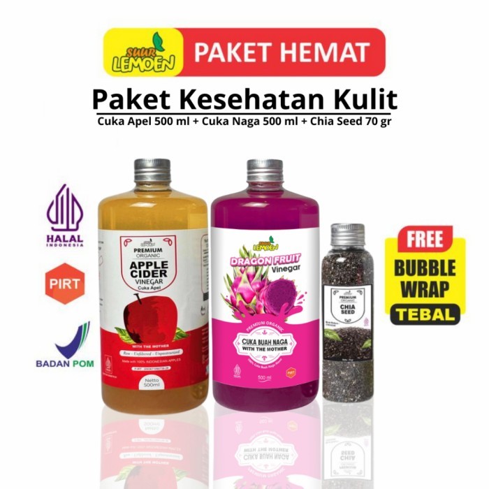 

HOT PROMO Paket Diet Kesehatan Kulit 3 In 1 Paket Hemat 500ml Cuka Apel , 500ml Cuka Naga , Chiaa
