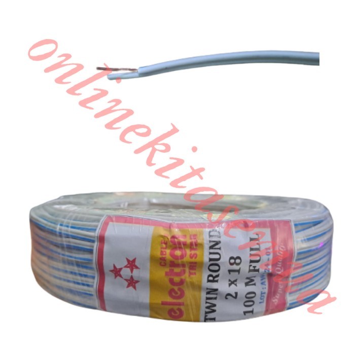 BEBAS ONGKIR - Kabel Led Strip TR Twin Round 2x18 Serabut Hitam Putih / Putih Biru ELECTRON 100