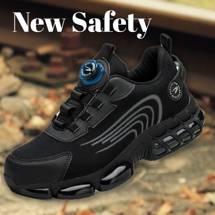 Sepatu Safety Sport Sneaker Tali Putar Full Hitam Safety Shoes