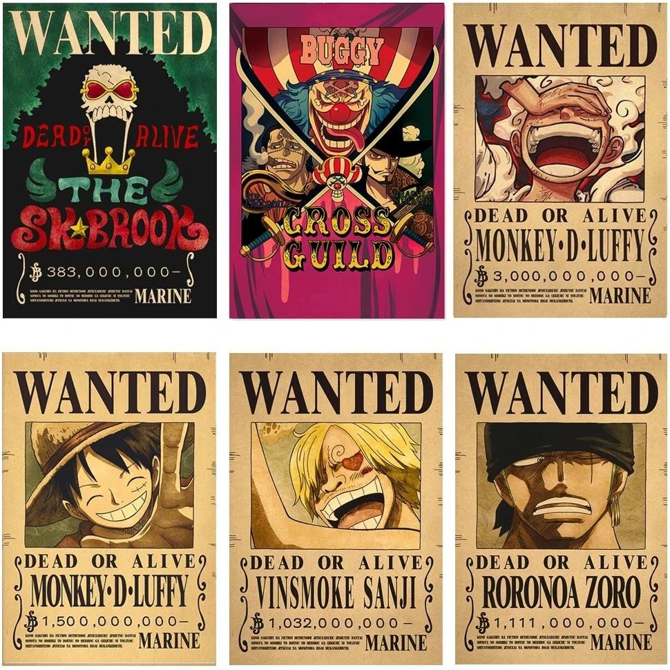 one piece luffy gear 5 nika billion bounty wanted posters four emperors anime action figures vintage