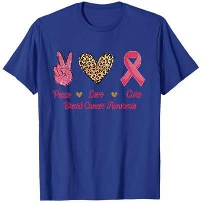 Peace Love cure breast cancer awareness wanita leopard print T-Shirt |1Jeba5Rv|