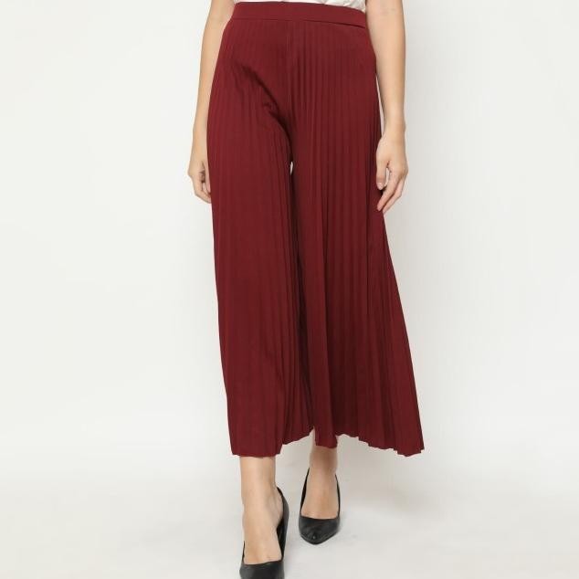 Duapola Celana Panjang Wanita Plisket Kulot 7156 - Maroon