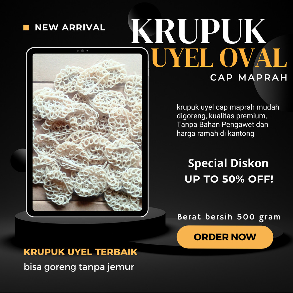 

[500 Gram] Krupuk Uyel Kerupuk Mentah Krupuk Mawar Putih Oval Mudah Digoreng