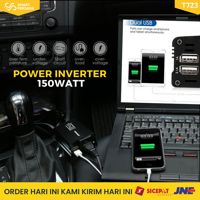 Inverter DC ke AC Power Mobil Car 150 Watt Colokan USB 12 V 220 V