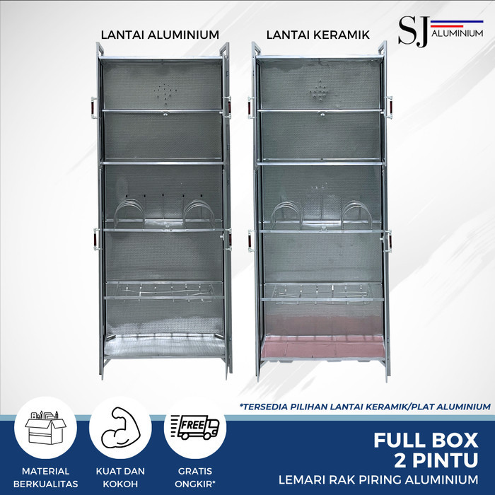 Rak Piring Lemari Dapur Kaca Alunium - Full Box 2 Pintu