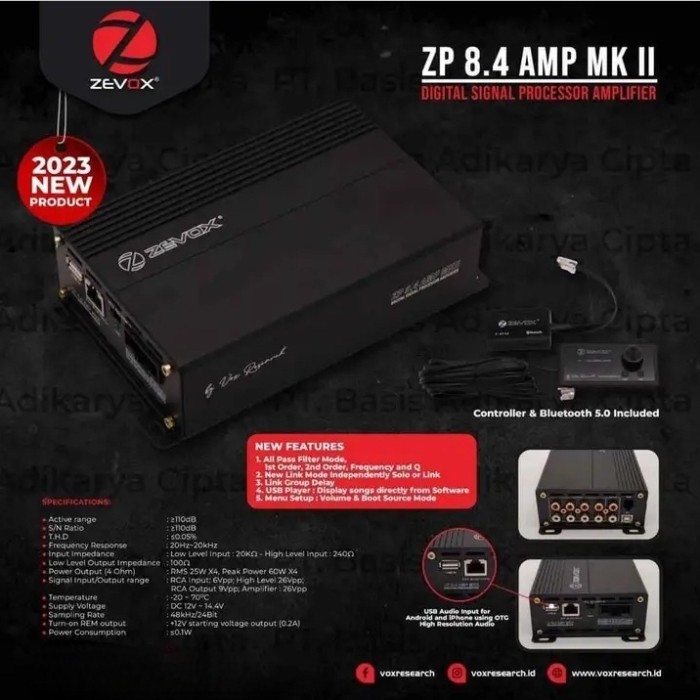 TERBARU - zevox zp 8.4 amp dsp include power HI res audio