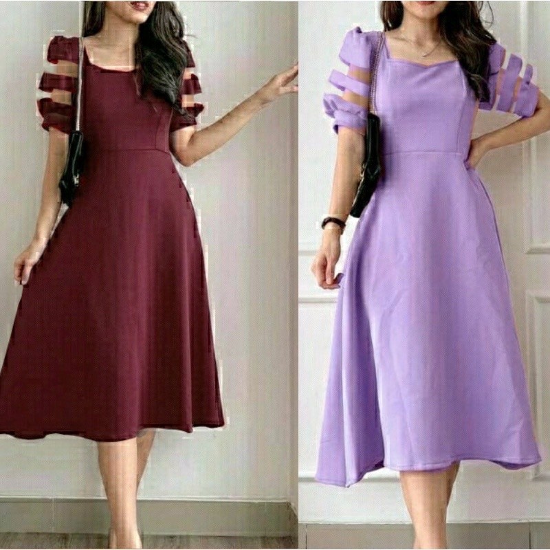 Dres Wanita Terbaru 2024 Jumbo Dress Wanita Kekinian Korean Style Dress Merah Marun Dris Natal Wanit
