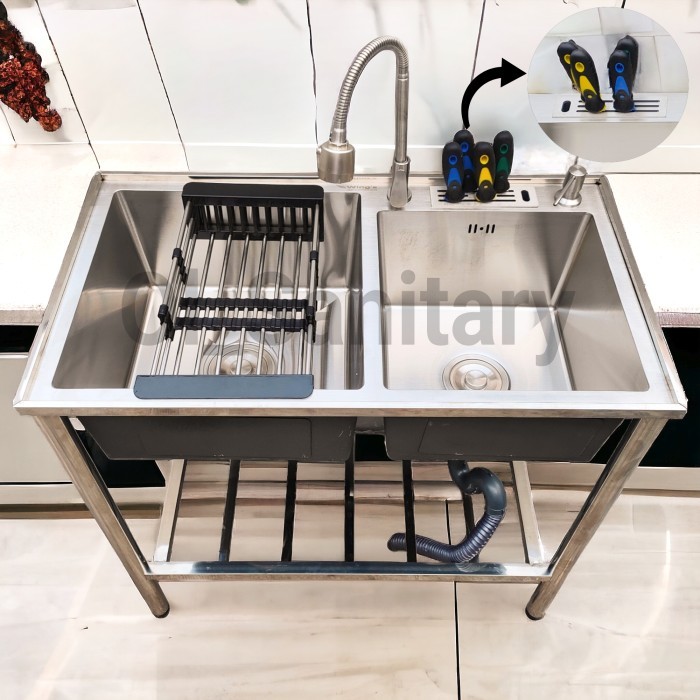 Diskon Bak Cuci Piring Sink 2 Lubang Kitchen Sink Set Stainless Sink Portable