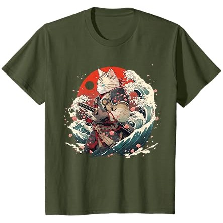 Kaos Tato Kucing Samurai Jepang, Kucing Ninja Vintage |5YTN9eWu|