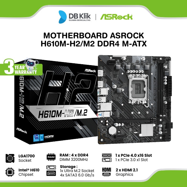 Asrock Motherboard H610M-H2/M2 Ddr4 Lga1700 M-Atx