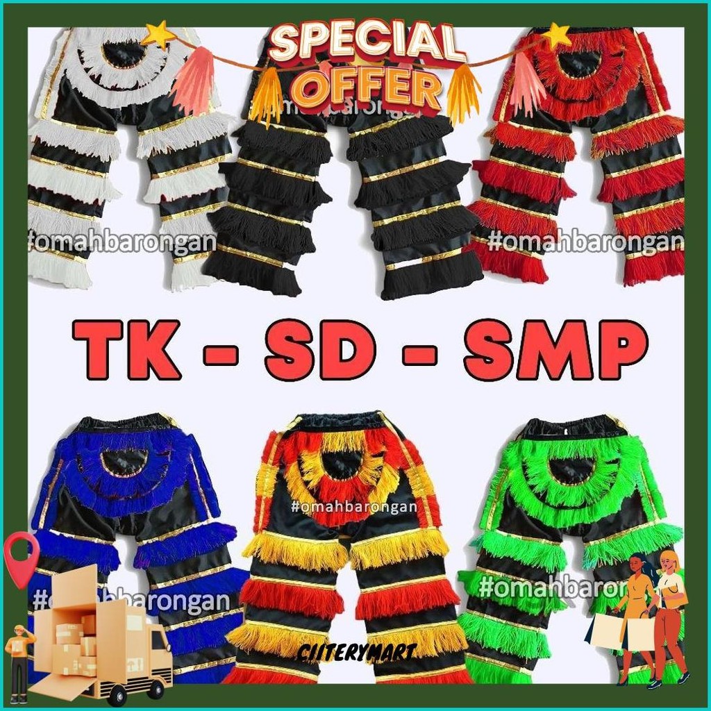 Celana Barongan Anak Sd Smp Warna Merah Hijau Biru Hitam Putih Murmer