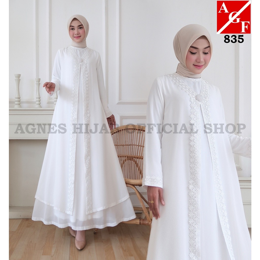 PUTIH Agnes Hijab - Gaun Asahy Gaun Abaya Putih Wanita Idul Fitri 2024 Umrah Haji Pakaian Muslim 835